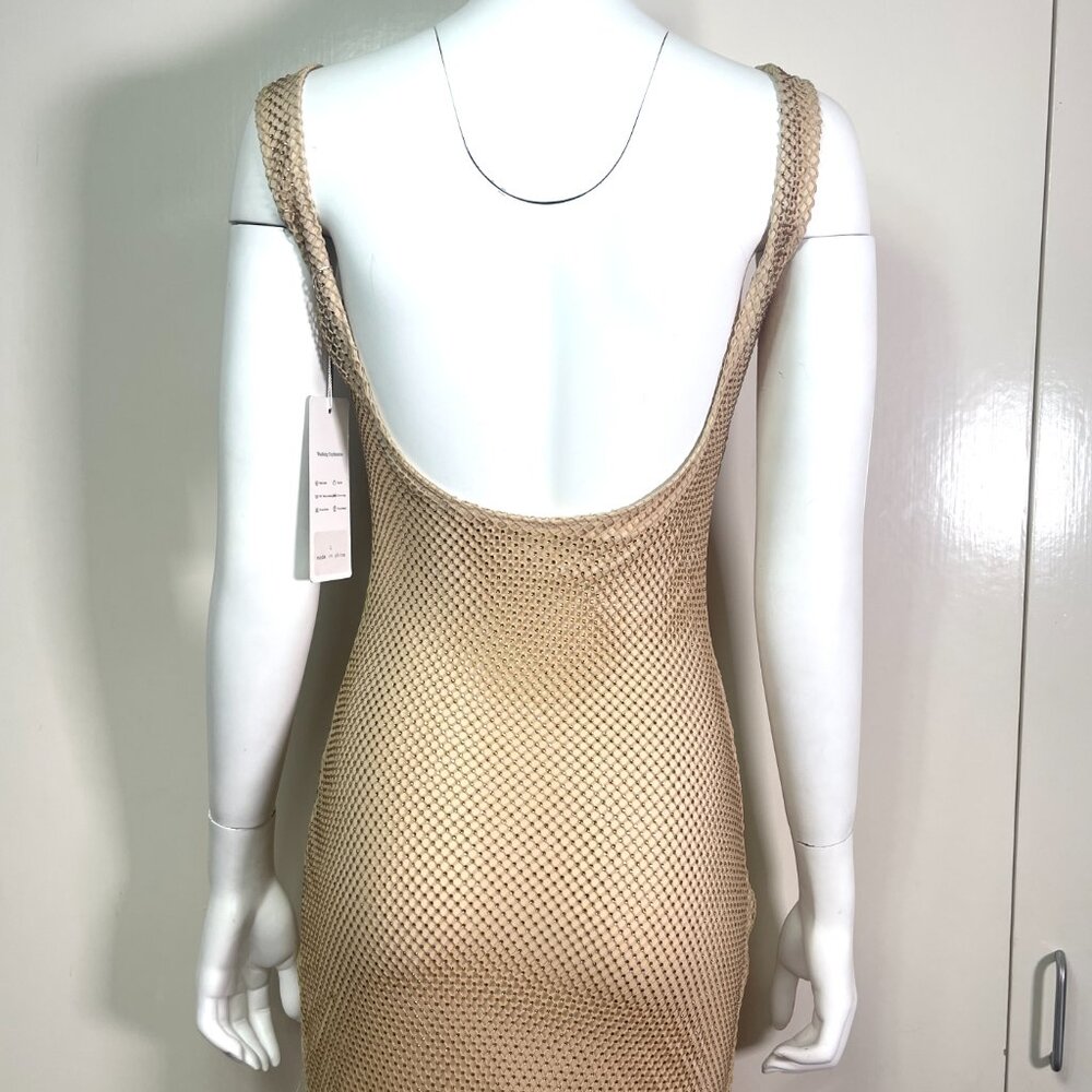 NWT Rhinestone Net Glitter Sparkly Party Club Rave Bling Low Back Maxi Dress - Picture 16 of 17